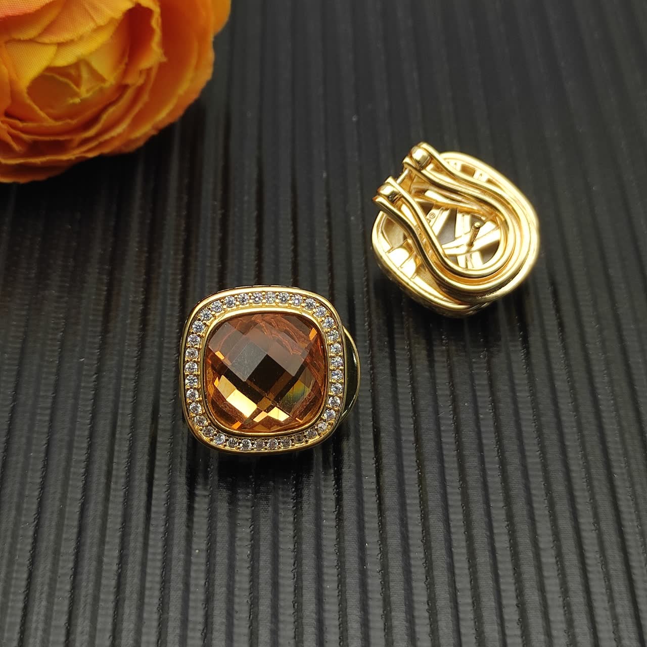 David Yurman Citrine & Diamond Cable Collectibles Clip-On Earrings